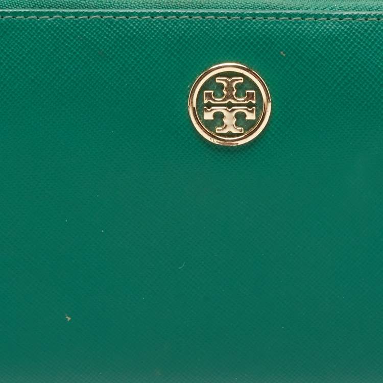 Pre Owned محفظة توري برش روبنسون جلد أخضر سحاب ملتف