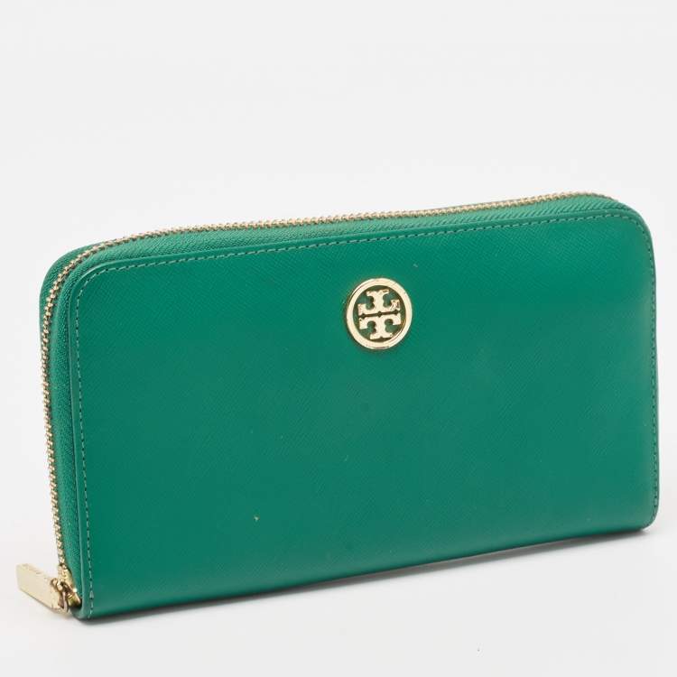 Pre Owned محفظة توري برش روبنسون جلد أخضر سحاب ملتف