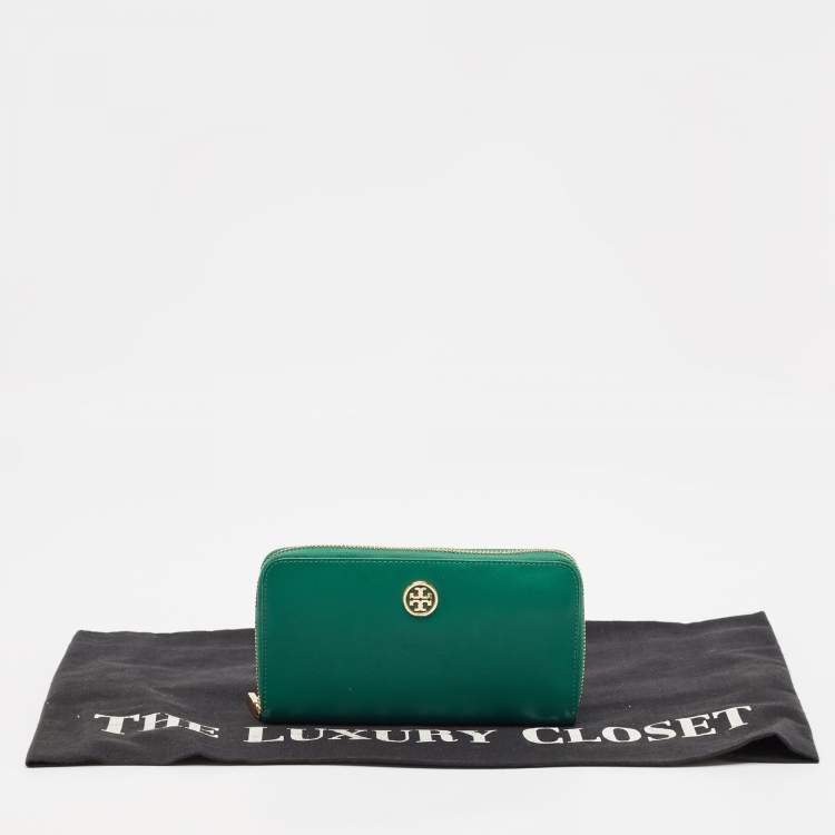 Pre Owned محفظة توري برش روبنسون جلد أخضر سحاب ملتف
