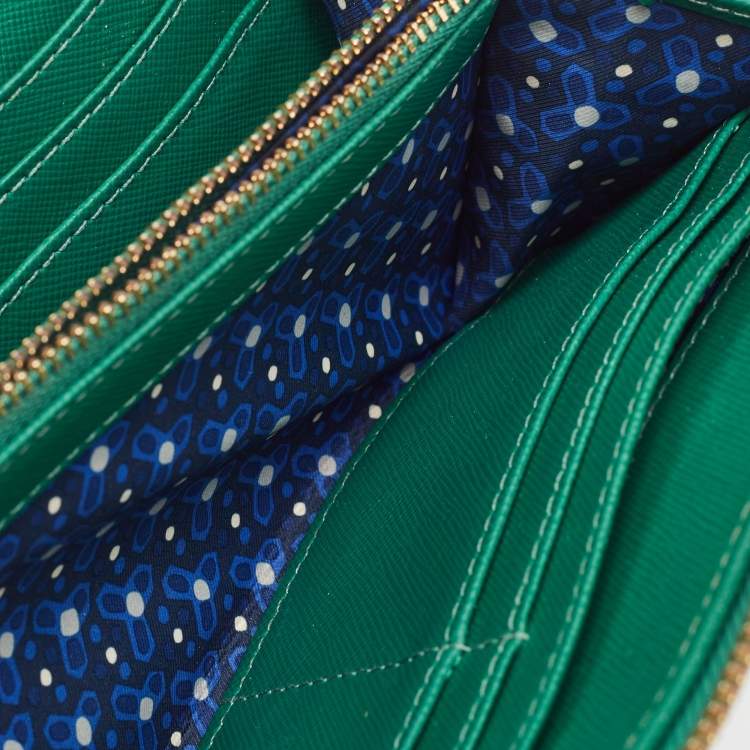 Pre Owned محفظة توري برش ر وبنسون جلد أخضر سحاب ملتف