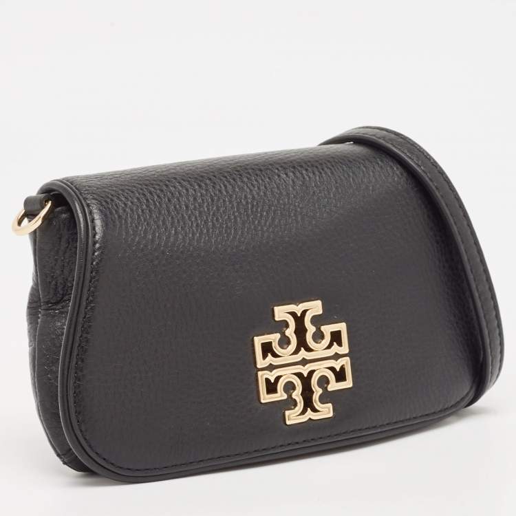 Pre Owned Tory Burch Black Leather Mini Britten Crossbody Bag