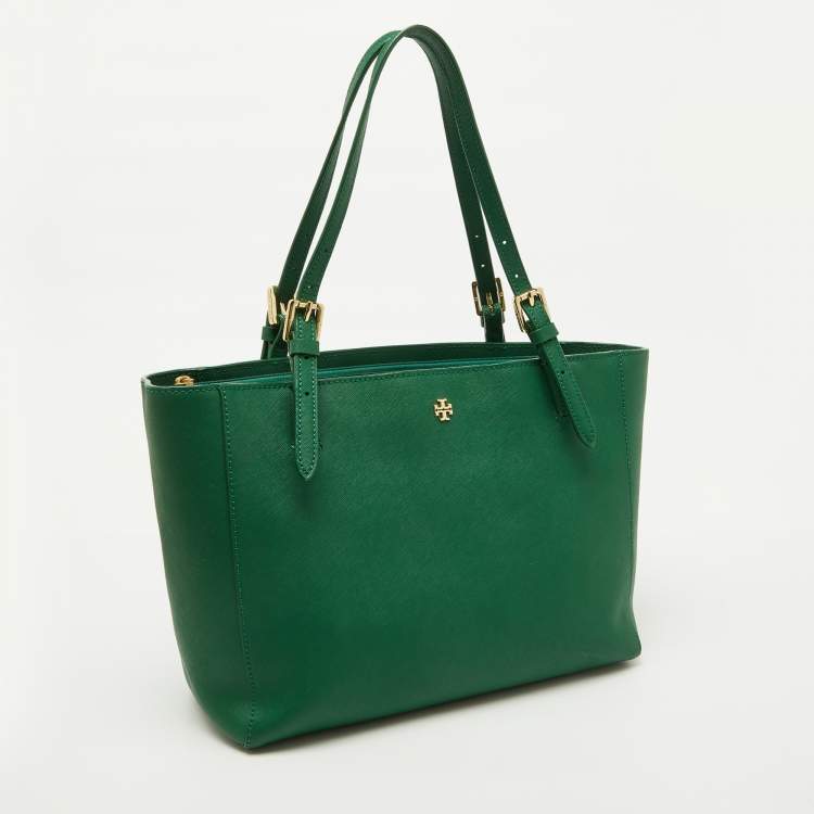 Pre Owned Tory Burch Green Leather Medium York Buckle Tote