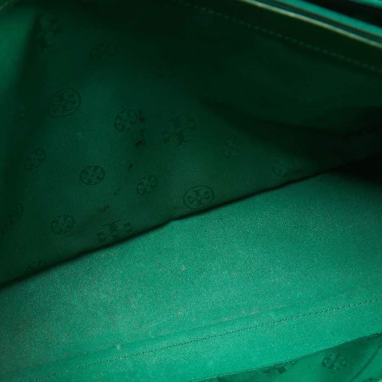 Pre Owned Tory Burch Green Leather Medium York Buckle Tote