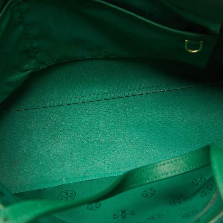Pre Owned Tory Burch Green Leather Medium York Buckle Tote
