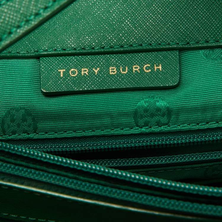 Pre Owned Tory Burch Green Leather Medium York Buckle Tote