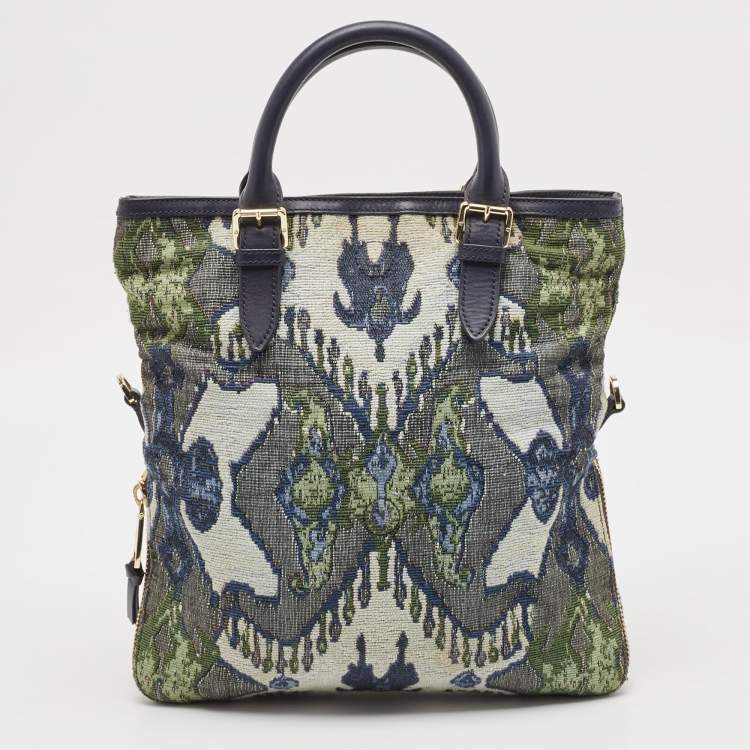 Pre Owned Tory Burch Multicolor Jacquard Fabric Finley Fold Over Tote