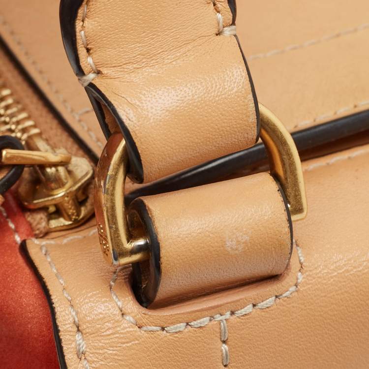 مملوكة مسبقًا Tory Burch Multicolor Mix Leather and Canvas Balloon Stripe Half Moon Satchel