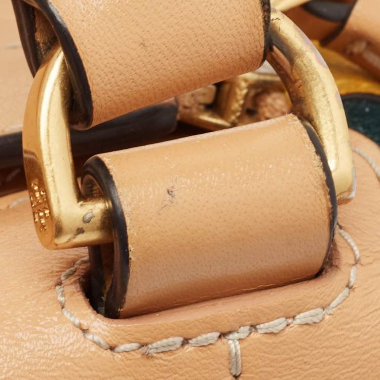 مملوكة مسبقًا Tory Burch Multicolor Mix Leather and Canvas Balloon Stripe Half Moon Satchel