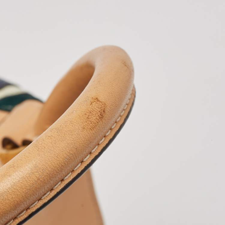 مملوكة مسبقًا Tory Burch Multicolor Mix Leather and Canvas Balloon Stripe Half Moon Satchel