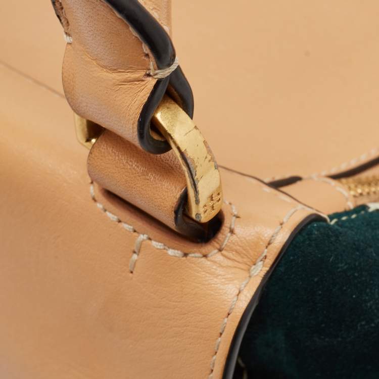 مملوكة مسبقًا Tory Burch Multicolor Mix Leather and Canvas Balloon Stripe Half Moon Satchel