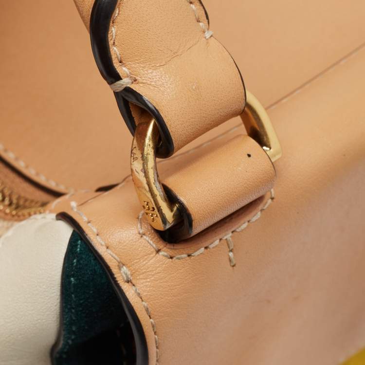 مملوكة مسبقًا Tory Burch Multicolor Mix Leather and Canvas Balloon Stripe Half Moon Satchel