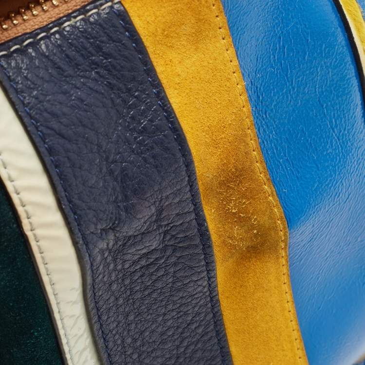 مملوكة مسبقًا Tory Burch Multicolor Mix Leather and Canvas Balloon Stripe Half Moon Satchel