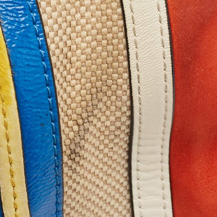 مملوكة مسبقًا Tory Burch Multicolor Mix Leather and Canvas Balloon Stripe Half Moon Satchel