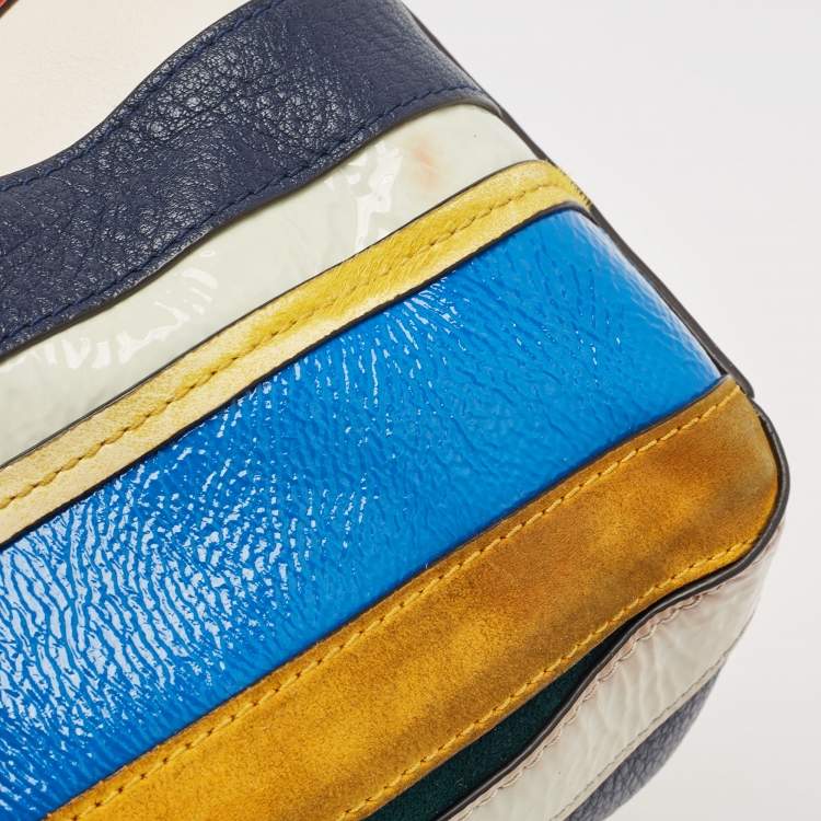 مملوكة مسبقًا Tory Burch Multicolor Mix Leather and Canvas Balloon Stripe Half Moon Satchel