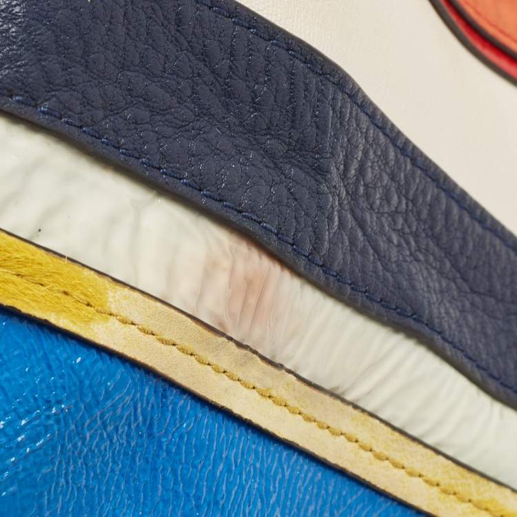 مملوكة مسبقًا Tory Burch Multicolor Mix Leather and Canvas Balloon Stripe Half Moon Satchel