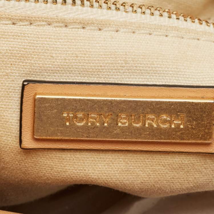 مملوكة مسبقًا Tory Burch Multicolor Mix Leather and Canvas Balloon Stripe Half Moon Satchel