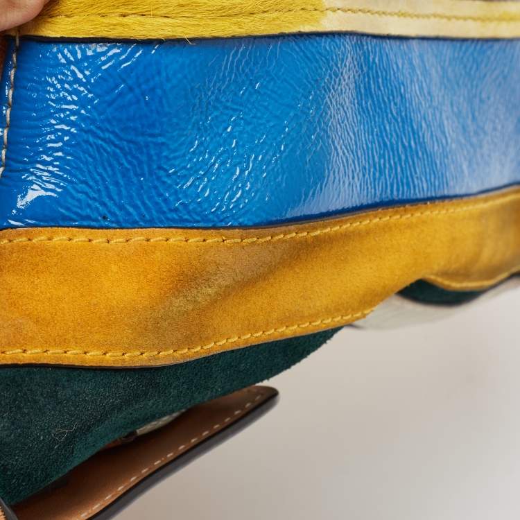 مملوكة مسبقًا Tory Burch Multicolor Mix Leather and Canvas Balloon Stripe Half Moon Satchel