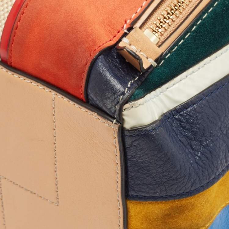 مملوكة مسبقًا Tory Burch Multicolor Mix Leather and Canvas Balloon Stripe Half Moon Satchel