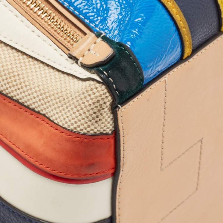 مملوكة مسبقًا Tory Burch Multicolor Mix Leather and Canvas Balloon Stripe Half Moon Satchel