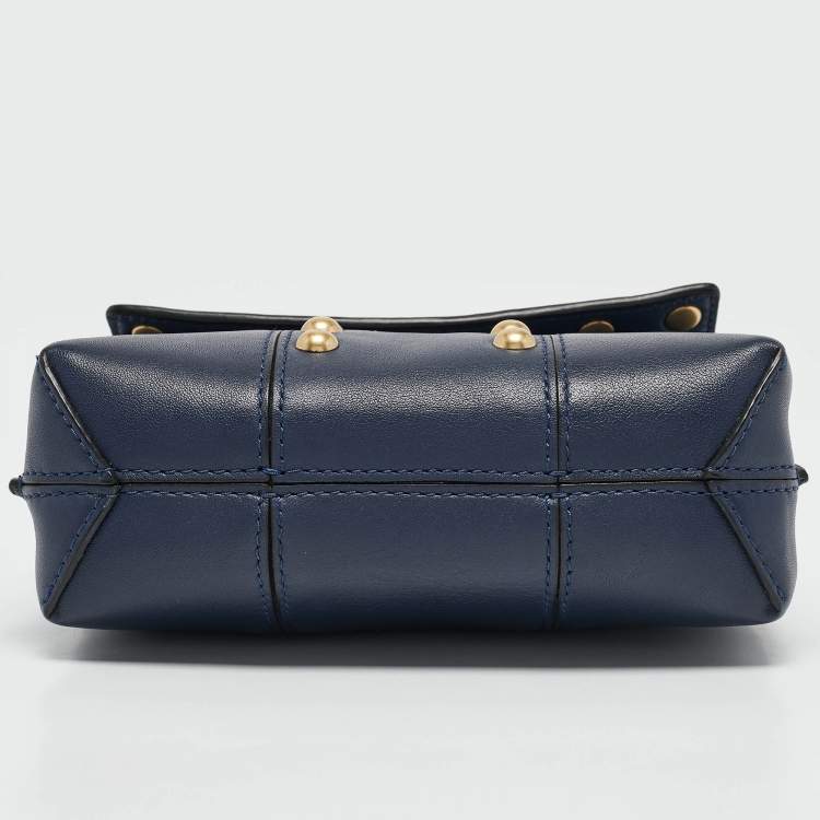 Pre Owned Tory Burch Navy Blue Leather Mini Block-T Top Handle Bag