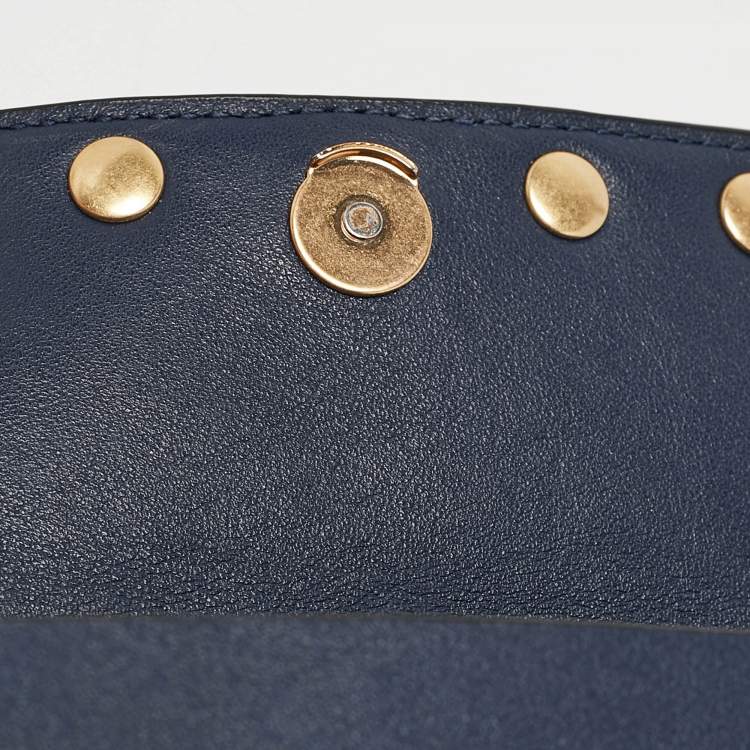 Pre Owned Tory Burch Navy Blue Leather Mini Block-T Top Handle Bag