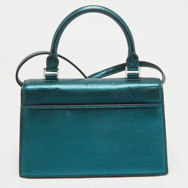 Pre Owned Tory Burch Teal Green Glossy Leather Mini Bon Bon Top Handle Bag