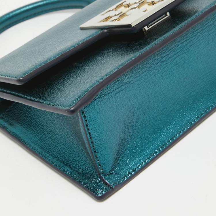 Pre Owned Tory Burch Teal Green Glossy Leather Mini Bon Bon Top Handle Bag