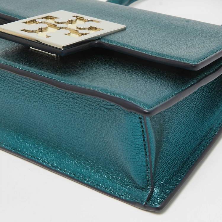 Pre Owned Tory Burch Teal Green Glossy Leather Mini Bon Bon Top Handle Bag