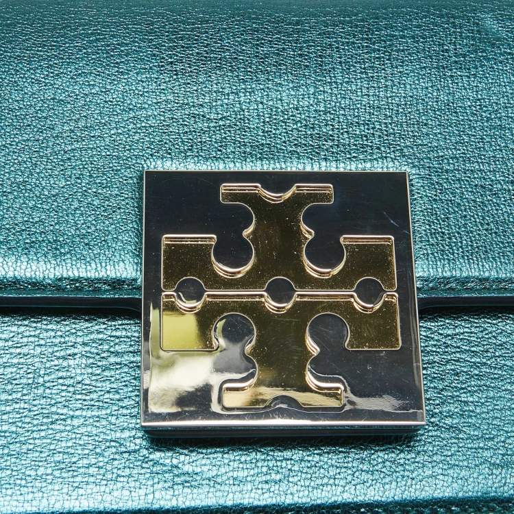 Pre Owned Tory Burch Teal Green Glossy Leather Mini Bon Bon Top Handle Bag