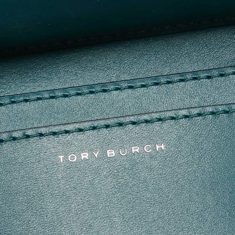 Pre Owned Tory Burch Teal Green Glossy Leather Mini Bon Bon Top Handle Bag