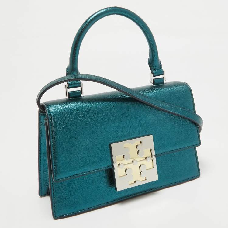 Pre Owned Tory Burch Teal Green Glossy Leather Mini Bon Bon Top Handle Bag