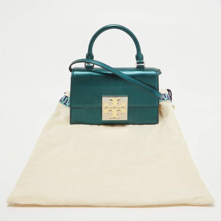 Pre Owned Tory Burch Teal Green Glossy Leather Mini Bon Bon Top Handle Bag