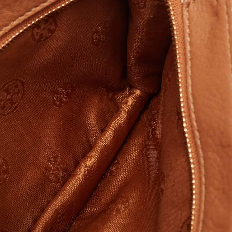 Pre Owned Tory Burch Brown Floral Quilted Leather Bryant Crossbody Bag