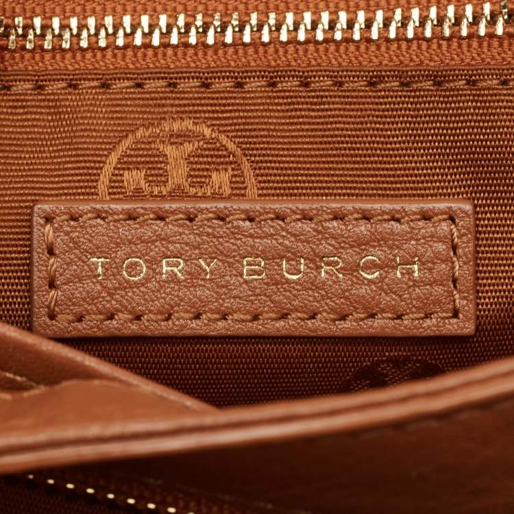 Pre Owned Tory Burch Brown Floral Quilted Leather Bryant Crossbody Bag