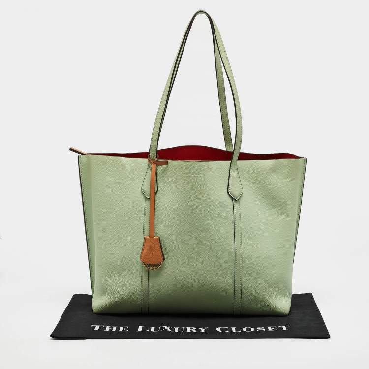 Pre Owned Tory Burch Green/Brown Leather Perry Shopper Tote