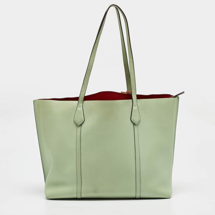 Pre Owned Tory Burch Green/Brown Leather Perry Shopper Tote