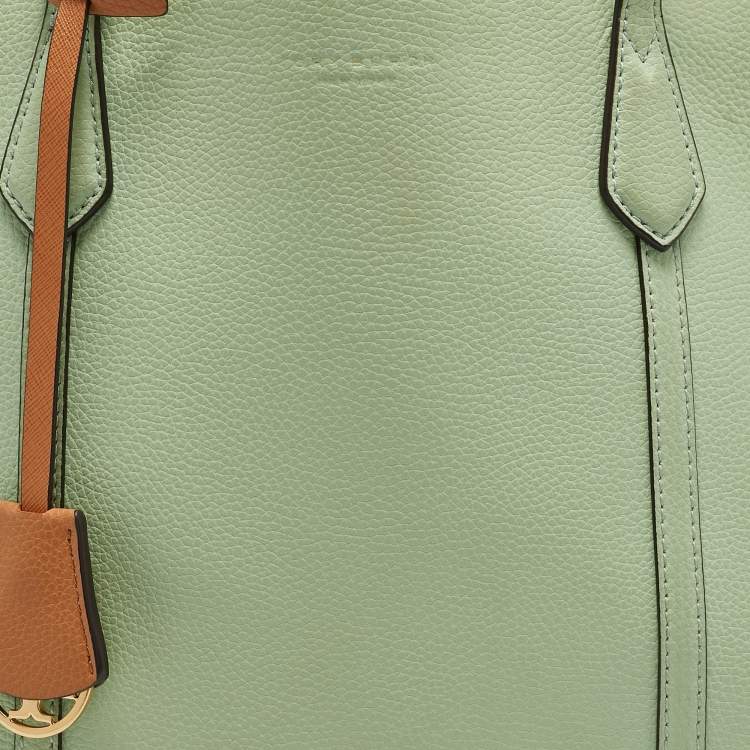 Pre Owned Tory Burch Green/Brown Leather Perry Shopper Tote