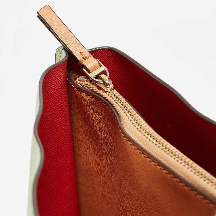 Pre Owned Tory Burch Green/Brown Leather Perry Shopper Tote