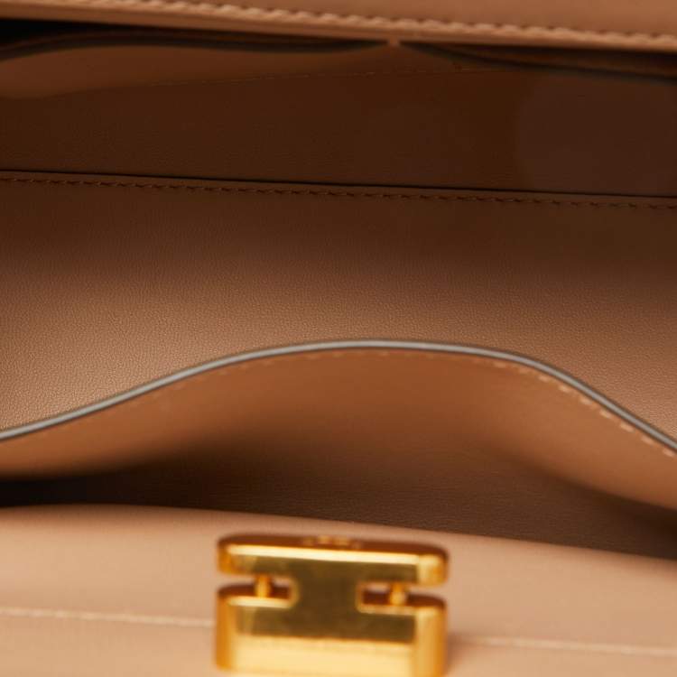 Pre Owned Tory Burch Beige Croc Embossed Leather Small Lee Radziwill Top Handle Bag