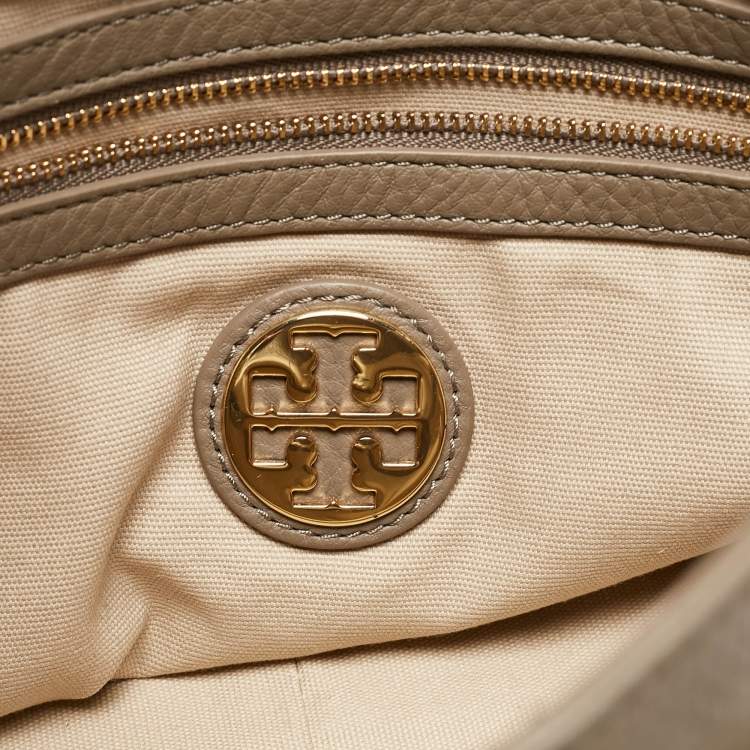 Pre Owned Tory Burch Grey/Brown Leather Maisley Flap Hobo