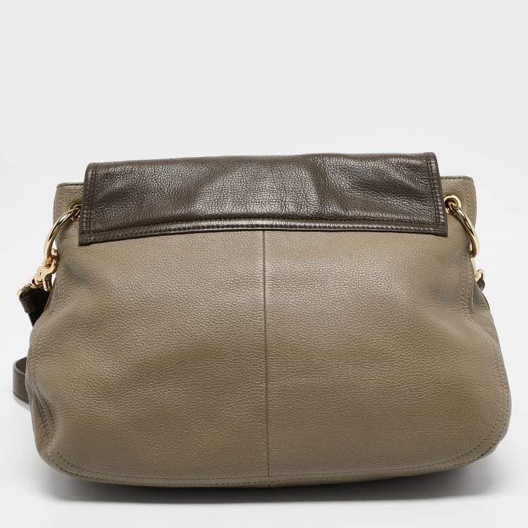 Pre Owned Tory Burch Grey/Brown Leather Maisley Flap Hobo