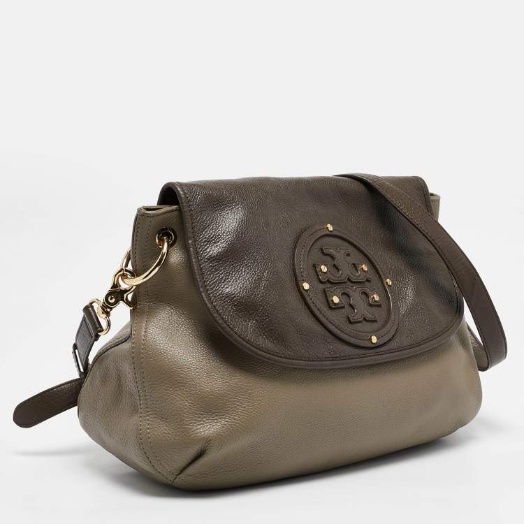 Pre Owned Tory Burch Grey/Brown Leather Maisley Flap Hobo