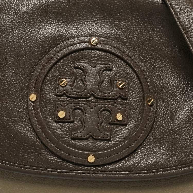 Pre Owned Tory Burch Grey/Brown Leather Maisley Flap Hobo