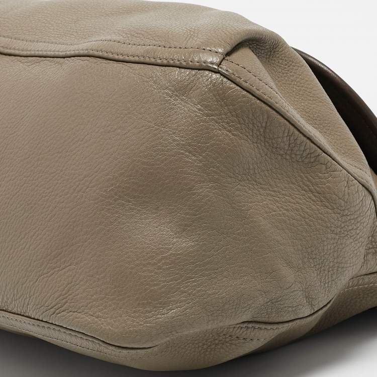 Pre Owned Tory Burch Grey/Brown Leather Maisley Flap Hobo