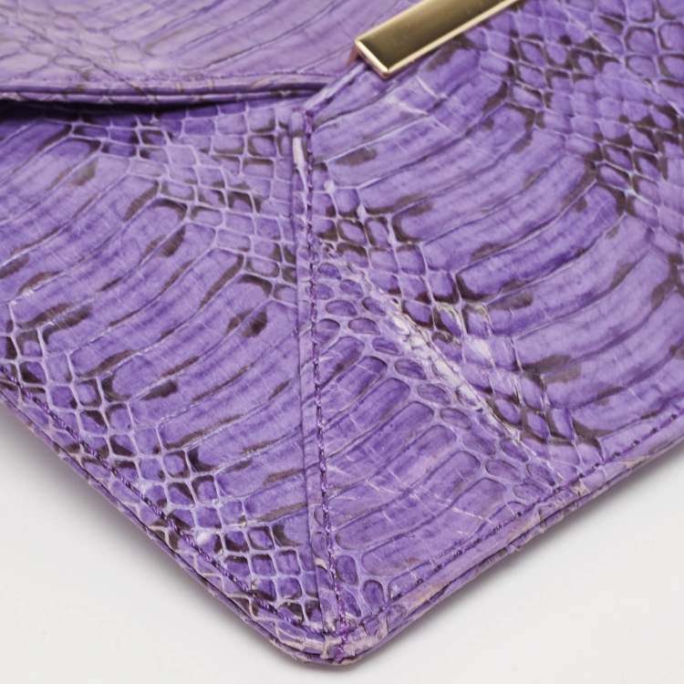 Pre Owned Tory Burch Purple Python Mya Clutch