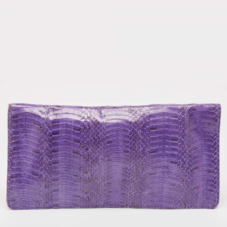 Pre Owned Tory Burch Purple Python Mya Clutch