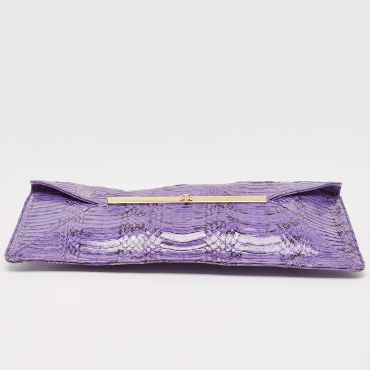 Pre Owned Tory Burch Purple Python Mya Clutch
