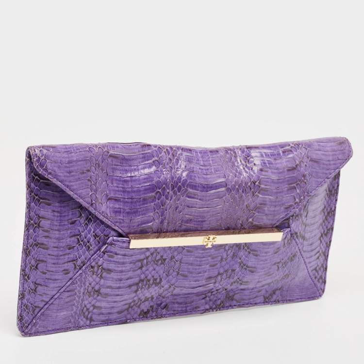 Pre Owned Tory Burch Purple Python Mya Clutch