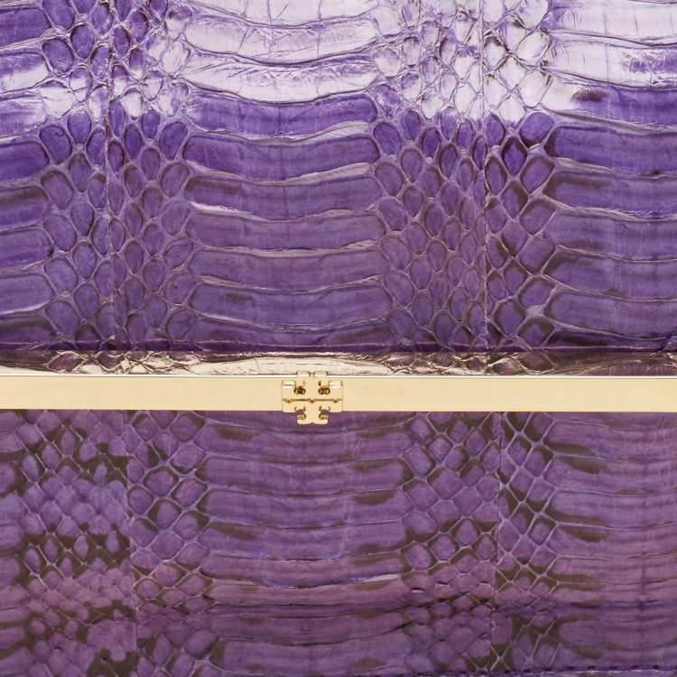 Pre Owned Tory Burch Purple Python Mya Clutch