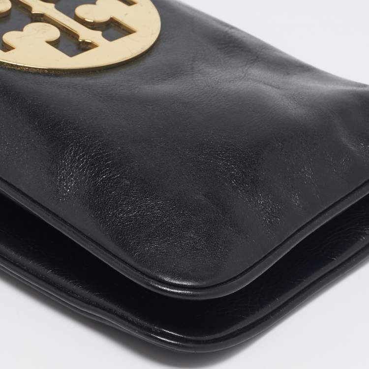 Pre Owned Tory Burch Black Leather Reva Flap Shoulder Bag